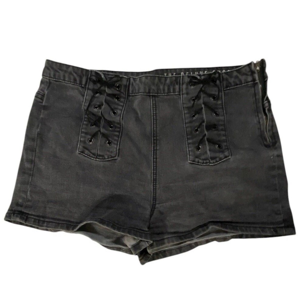 Cotton On Womens Denim Shorts Size 10 Gray Lace Up Side Zip Y2K
